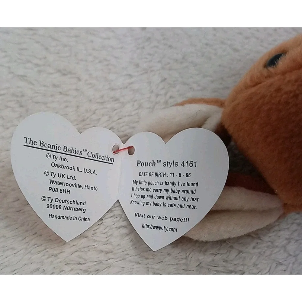VTG Original Ty Beanie Baby Pouch The Kangaroo & Joey 1996 Stuffed Animal Plush‎